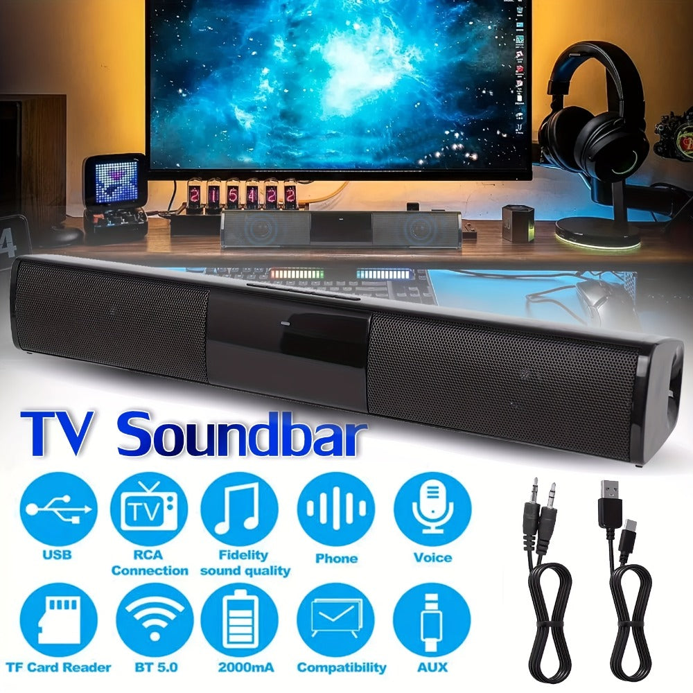 Compact 13-Inch TV Soundbar with Bluetooth, TWS Pairing, TF, AUX, FM Radio and USB Playback