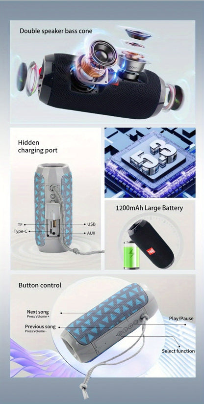 TG117 10W IPX4 Waterproof Portable Bluetooth Speaker with Carry Strap - HD Bass Sound, 1200mAh Battery, 33ft Range, Hands-Free Calling, TF Card USB AUX Wireless, Outdoor Travel Camping