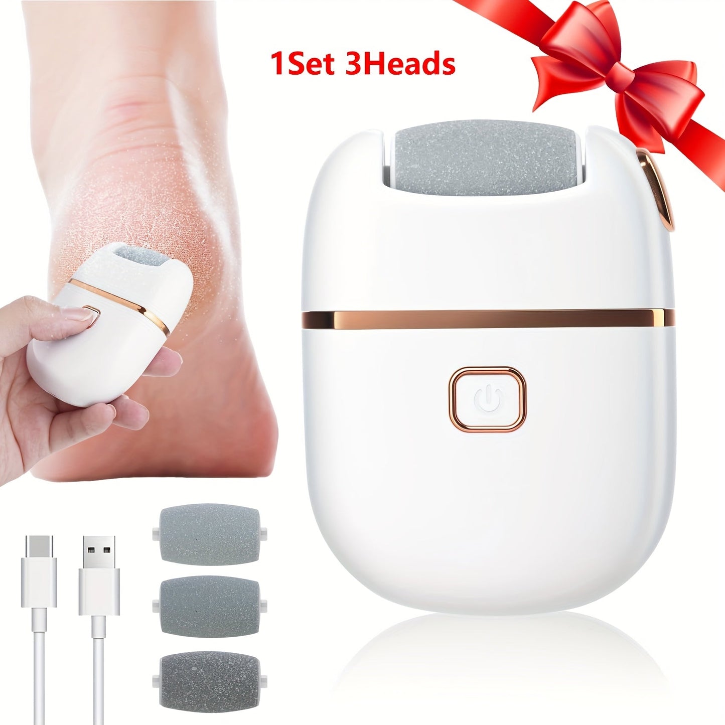 Rechargeable Electric Callus Remover with Three Replacement Heads, Two Speeds and USB Charging