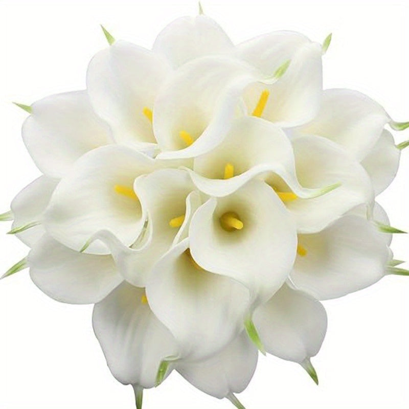 Artificial Calla-Style Flower Bouquet, 20-Piece 13.5-Inch Stem Set in White, Black, Red or Orange