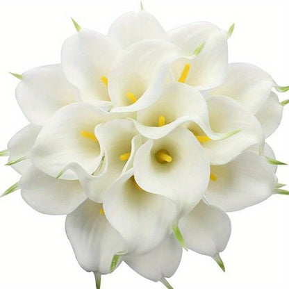 Artificial Calla-Style Flower Bouquet, 20-Piece 13.5-Inch Stem Set in White, Black, Red or Orange