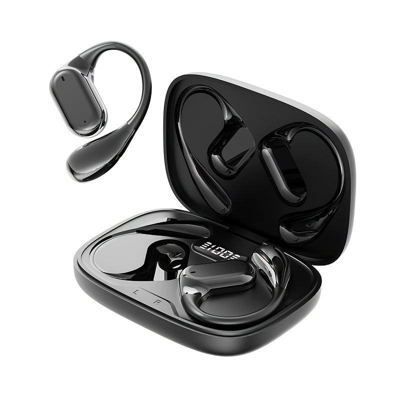 PAVUN Bluetooth 5.4 Open Ear Wireless Earbuds, ENC Noise Cancelling 9D Stereo Bass Sport Earphones, 24H Playtime Lightweight On-Ear Headphones with Mic for iOS Android Work Gym Daily Use