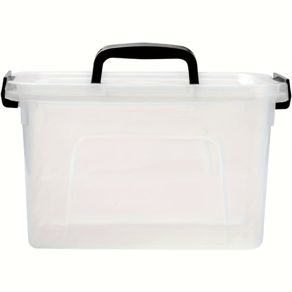 Six-Piece 6-Quart Clear Storage Box Set with Black Latches, Carry Handles and Stackable Lids