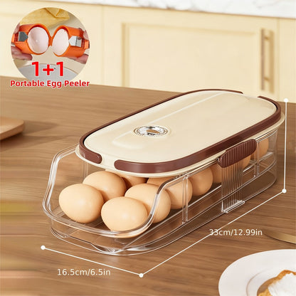Egg Rack Kitchen Organizer Double-Row Auto-Rolling Dispenser with One, Two or Three Layer Options
