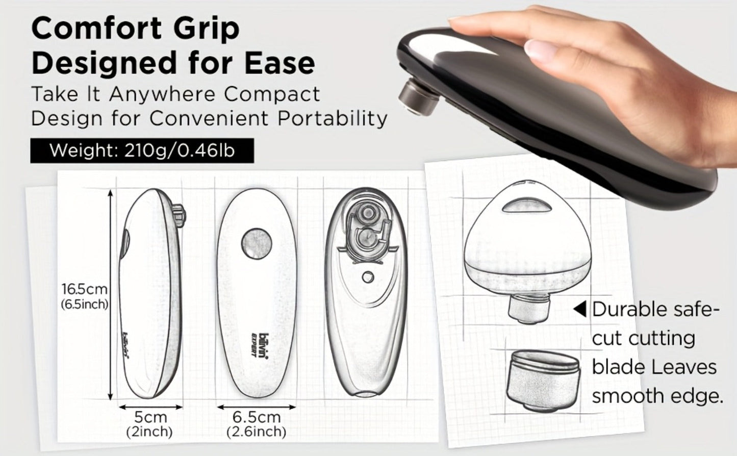 Electric Can Opener One Touch – Automatic 360° Rotation for All Can Sizes, Smooth Safe Edge, Battery Operated, Ideal for Seniors & Arthritic Hands, Kitchen Gadget