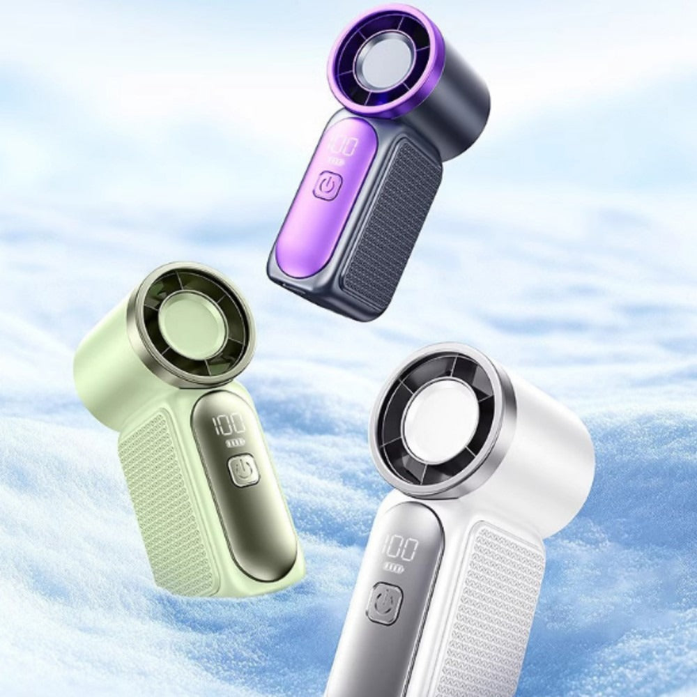 Mini Turbine Handheld Fan with Numeric Speed Control, USB Rechargeable Power and Two Color Choices