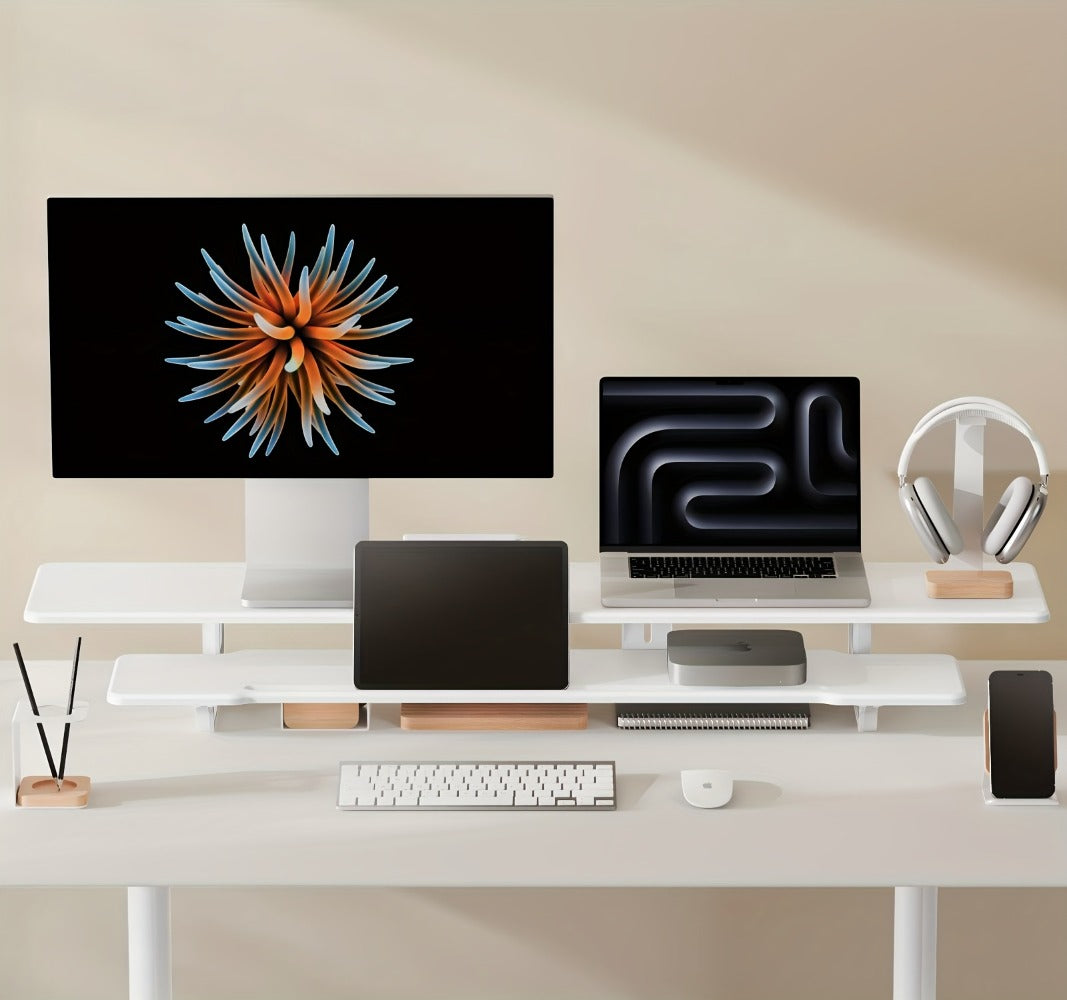 Dual Monitor Stand Riser with Storage E-Sports Style, Adjustable Height Desk Organizer with Cable Management