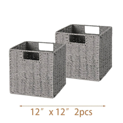 Water Hyacinth Storage Baskets with Seagrass and Paper Rope Options in 2- or 4-Pack Cube Sizes