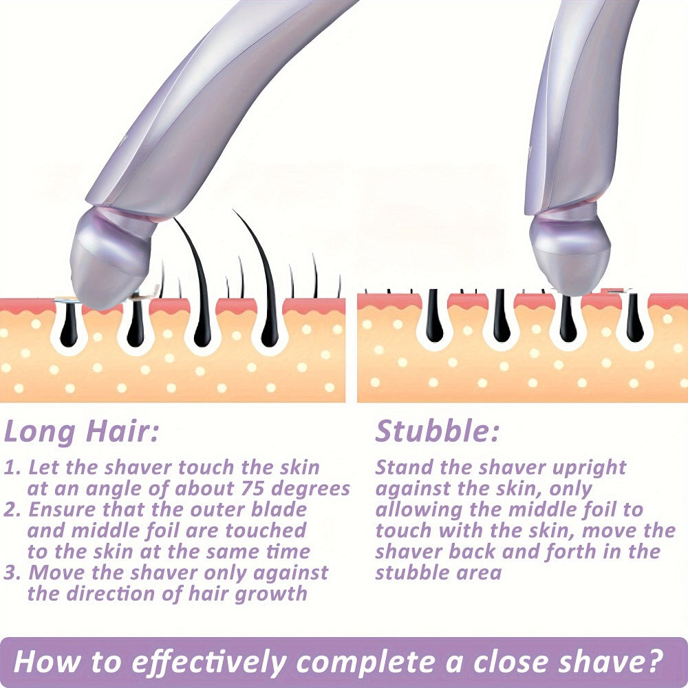 Bikini Shaver for Women Waterproof Rechargeable Stainless Steel Blade Electric Body Hair Razor – Wet & Dry Pubic Legs Arms Underarm Hair Removal, Portable Close Shave Purple