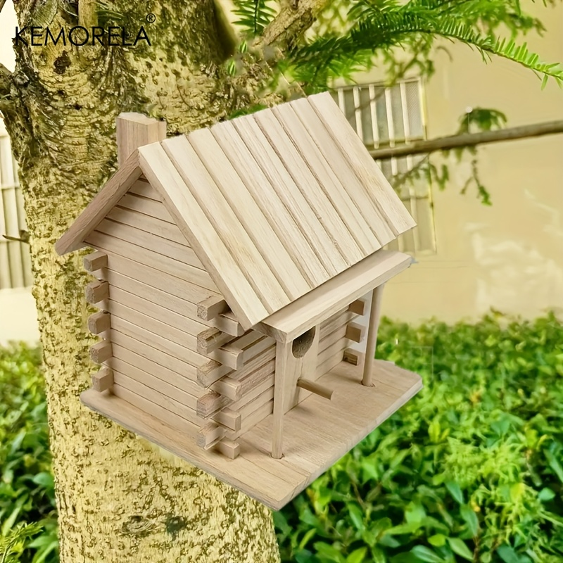 Wooden Bird Nest Breeding Box for Parrots & Small Birds - Hanging Outdoor Cage Accessory, Natural Solid Wood Birdhouse, Cozy Woodland Cabin Design, Durable Aviary Nesting House