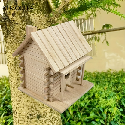 Wooden Bird Nest Breeding Box for Parrots & Small Birds - Hanging Outdoor Cage Accessory, Natural Solid Wood Birdhouse, Cozy Woodland Cabin Design, Durable Aviary Nesting House