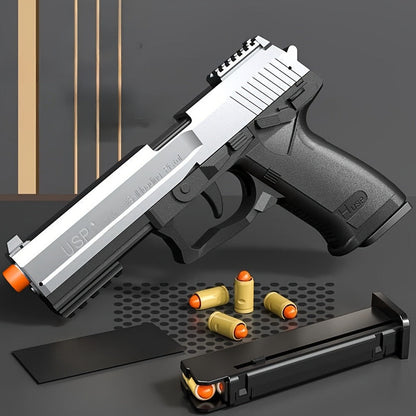 USP Clip Toy Gun Pistol with Continuous Shooting, 100 Bullets & 2 Magazines Rapid Fire Foam Blaster for Kids Boys Girls Ages 6+