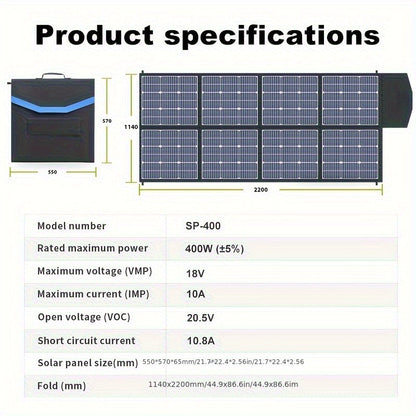 Monocrystalline High Power Solar Panel, 400W/200W/100W Portable Solar Panel, Foldable Solar Blanket, Solar Cell Efficiency Up To 23%, Suitable For Outdoor Adventure Boat Power Station, Garden, Courtyard, Roof, Camping RV Solar Generator
