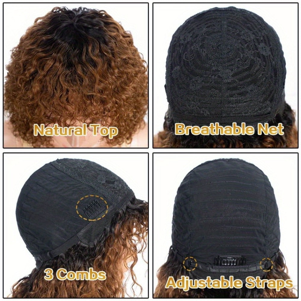 12-Inch Water Wave Bob Human Hair Wig with Bangs, 150% Density and TT1B/33 or P1B/30 Color