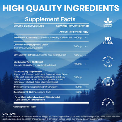 Mullein Leaf Capsules 12000mg with Quercetin — Lung Health & Respiratory Support | Bronchial Breathing Ease, Immune Defense & Seasonal Allergy Comfort | Natural Herbal Formula | 60 Capsules