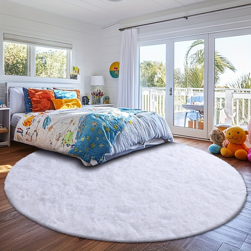 Area Rug, Round Shaggy Plush Carpet in Seven Colors and 4-, 5- or 6-Foot Diameters with Spot-Clean Care