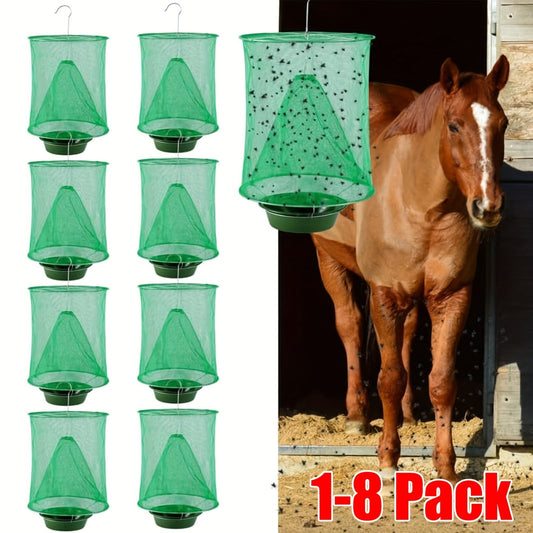 Fly Trap Outdoor Hanging Reusable – Ranch Stable Fly Catcher Cage for Farm Yard Garden, Non-Toxic Fly Killer 2 & 4 Pack