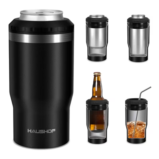 Can Cooler Insulated Stainless Steel 4-in-1 for 12 oz Standard Slim Can & Beer Bottle – Double Wall Sweat-Proof Beer Koozie for Camping Beach Tailgate BBQ Outdoor Party