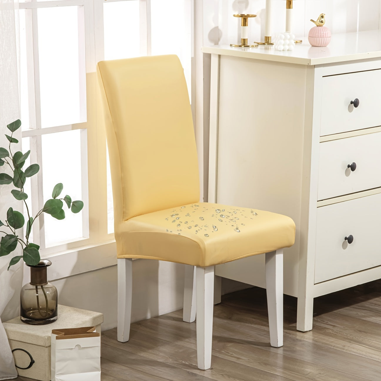 Chair Cover Set of 4 or 6 Stretch PU Leather Dining Slipcovers in Nine Available Color Choices