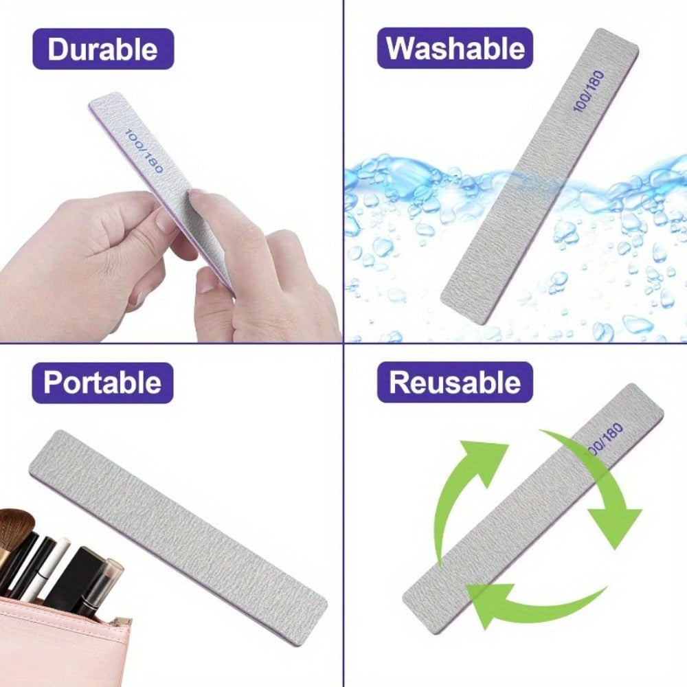50-Piece Rectangular Nail File Set with 100/180 Grit Double-Sided Emery Boards for Manicure Use