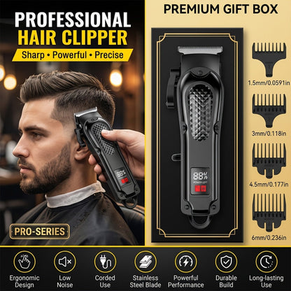 2-Piece Hair Clipper Set with Full-Size Clipper, Detail Trimmer, Guide Combs and USB Charging Accessories