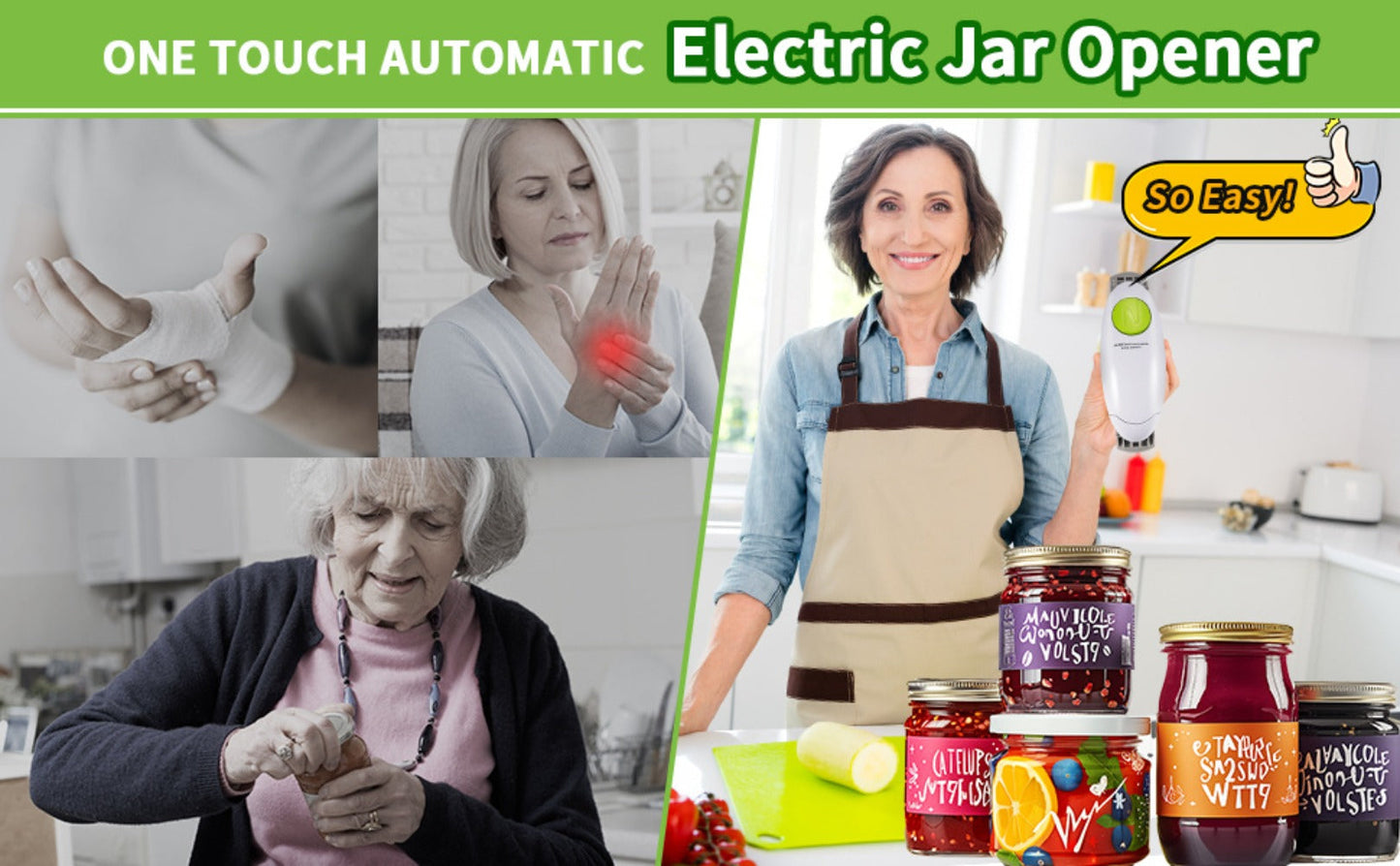 RoboTwist-Style Battery Jar Opener with One-Touch Control, Adjustable Jaws and Two Button Colors