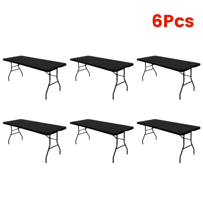 Tablecloth Elastic Cover Set for 6-Foot Rectangle Tables in 3, 6, 9 or 12 Pieces and Three Colors