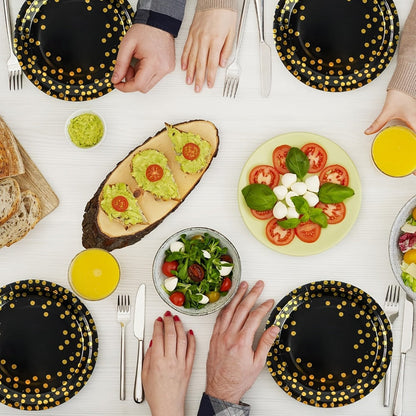 150-Piece Black and Gold Disposable Party Tableware Set with Place Settings for 50 Event Guests