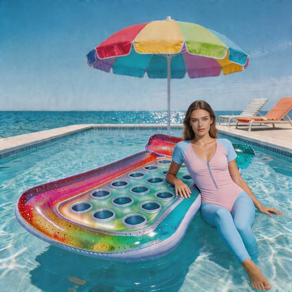 Inflatable Pool Float Sequin Gradient, Rectangular PVC Floating Bed with Ventilation Holes & Flash Gradient Colors, Buoyancy Water Lounge for Indoor Outdoor Pool Beach Lake
