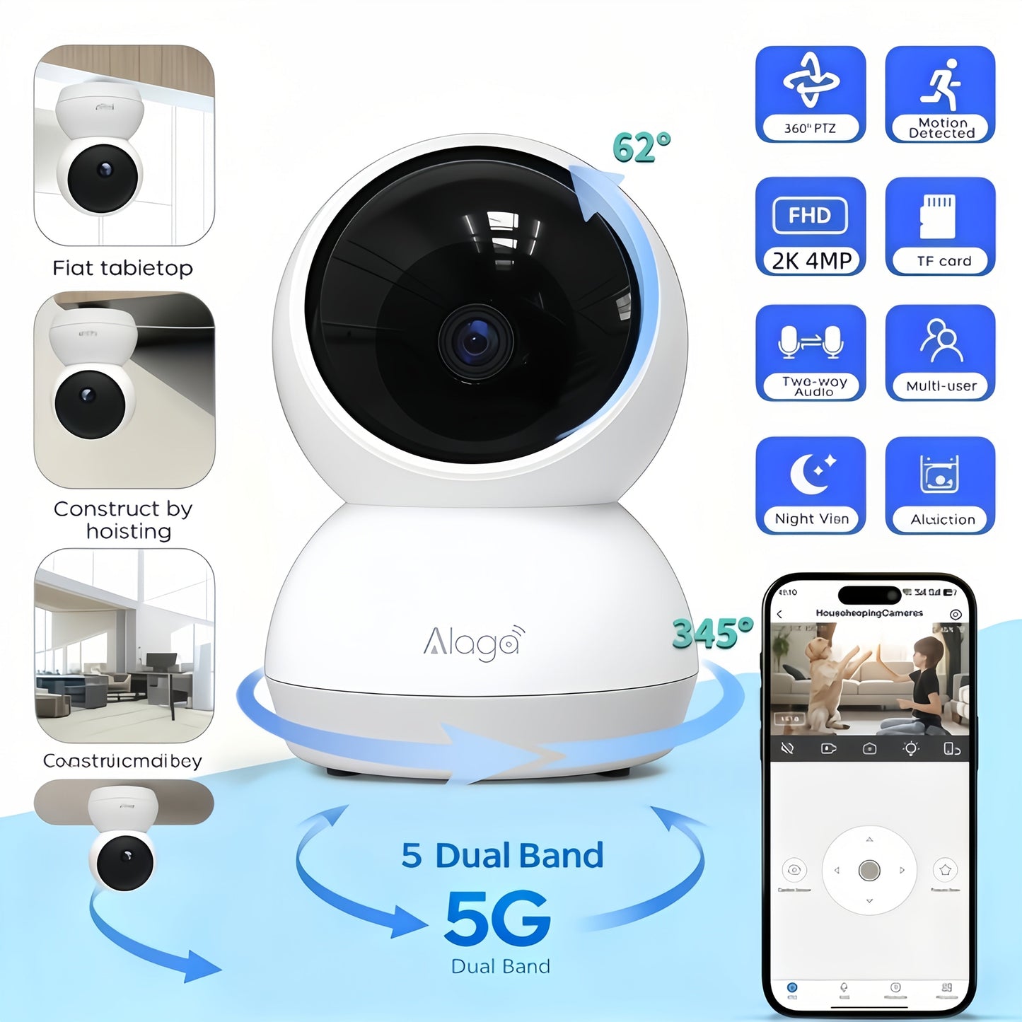 Indoor Security Camera 4MP Dual-Band WiFi Model with 360° Rotation, Night Vision and Two-Way Audio