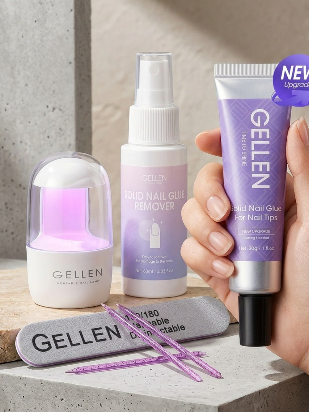 30 g Press-On Nail Glue Gel Kit with UV Lamp, 60 ml Remover and Buffer for Nail Tips and Rhinestones