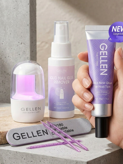 30 g Press-On Nail Glue Gel Kit with UV Lamp, 60 ml Remover and Buffer for Nail Tips and Rhinestones
