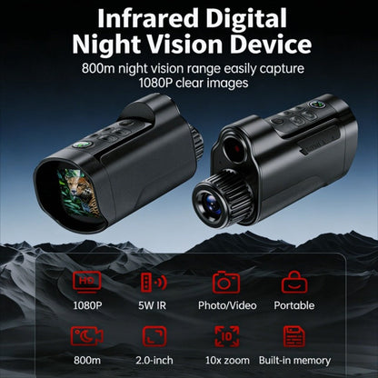Night Vision Monocular 1080P HD 5W IR 2600FT Range 10X Digital Zoom 2-Inch Screen Handheld Night Vision Scope for Hunting Camping Wildlife Observation Home Security Gift for Men