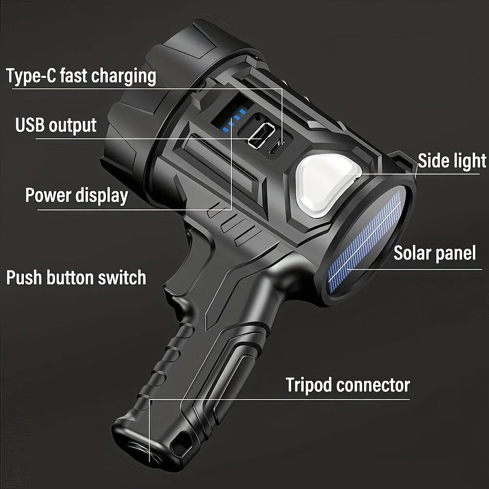 Flashlight Solar and USB Rechargeable Handheld Searchlight with Side Lights in 1, 2 or 4 Packs