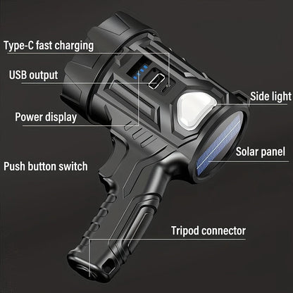Flashlight Solar and USB Rechargeable Handheld Searchlight with Side Lights in 1, 2 or 4 Packs