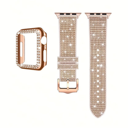 Rhinestone Mesh Watch Band and Matching Case Set for Apple Watch in 19 Color-and-Size Options