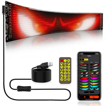 Flexible LED Dot Matrix Display with Remote Control - APP & USB Powered Programmable Scrolling Sign, 8 Dynamic Modes for Car Window Store Shop Hotel Holiday Decoration