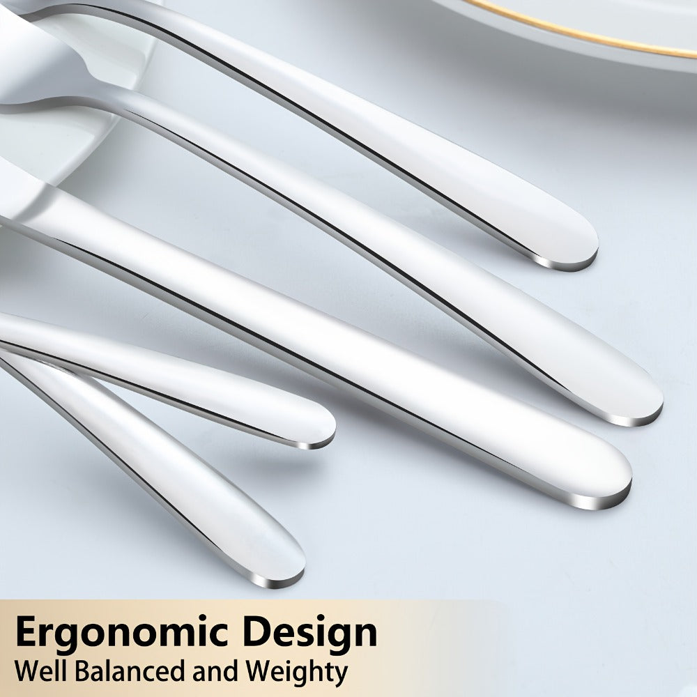 Stainless Steel Silverware Set 60 or 90 Piece with Gift Box – Service for 12 or 18, Includes Steak Knives, Salad Forks & Dessert Spoons, Dishwasher Safe Cutlery for Home, Wedding & Outdoor