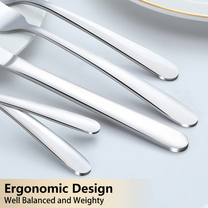 Stainless Steel Silverware Set 60 or 90 Piece with Gift Box – Service for 12 or 18, Includes Steak Knives, Salad Forks & Dessert Spoons, Dishwasher Safe Cutlery for Home, Wedding & Outdoor