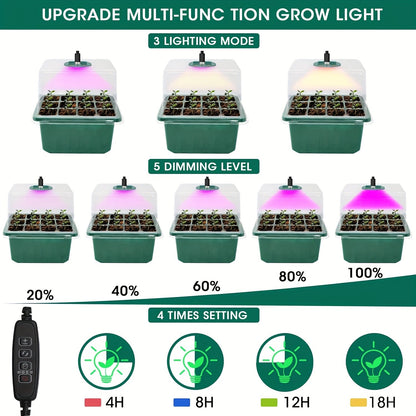 Seed Starter Kit 6-Pack with Grow Light Timing Controller | Adjustable Brightness Thickened Humidity Dome Heightened Lid | Seedling Tray Germination Set