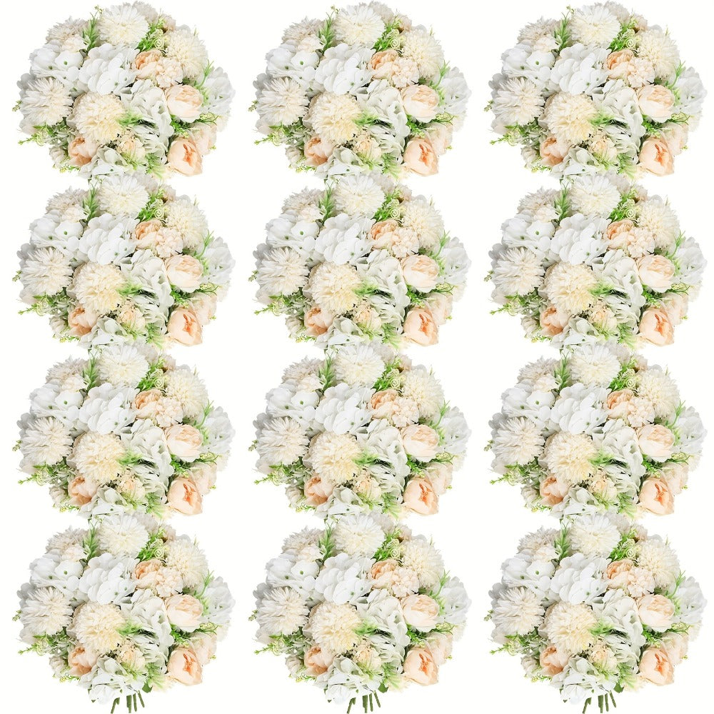 Artificial Flowers 12-Bundle Peony and Hydrangea Bouquet Set in Five Colors for Wedding Decor