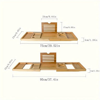 Bamboo Bath Caddy Tray with Adjustable Reading Rack - Expandable Bathtub Tray, Space-Saving Bathtub Organizer for Books