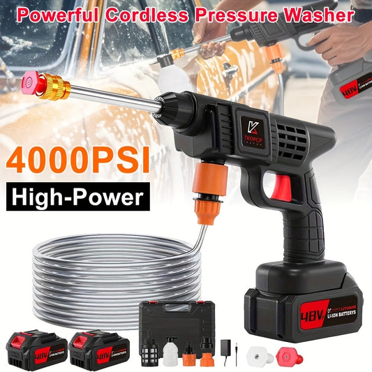4000PSI Cordless Pressure Washer – Portable Car Wash Machine with 2000mAh Battery, 6-in-1 Nozzle & 5M Hose