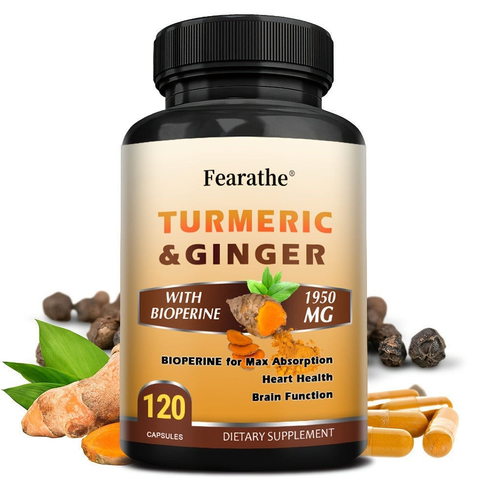 Herbal Supplements with Fearathe Label, Turmeric Ginger and Black Pepper Capsules, 120 Count