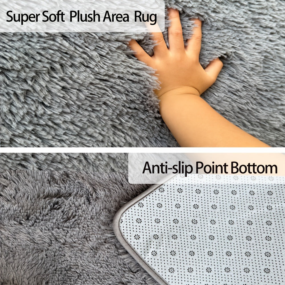 Area Rug, 4x6 Foot High-Pile Shaggy Indoor Carpet in Blue or Tie-Dye Rainbow Purple Color Options