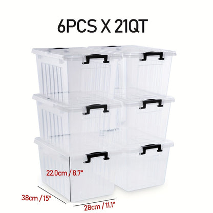 Clear Plastic Storage Bins with Lids 6 Pack Stackable Storage Containers with Snap-Tight Locks for Home, Office, Garage & Basement – 17QT or 21QT, BPA-Free