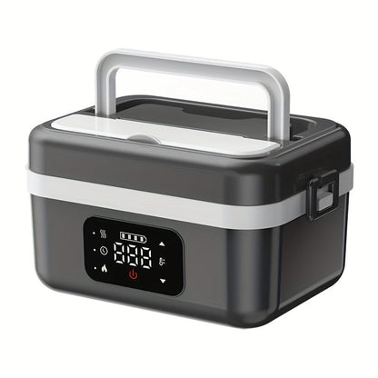 Wireless Heated Lunch Box 8000mAh Battery Powered - 60W Electric Food Warmer 1L Stainless Steel with Smart Timer 8 Settings and Power Bank Function, Portable Lunch Heater for Office Car Truck and Travel, BPA-Free with Fork Spoon and Insulated Bag