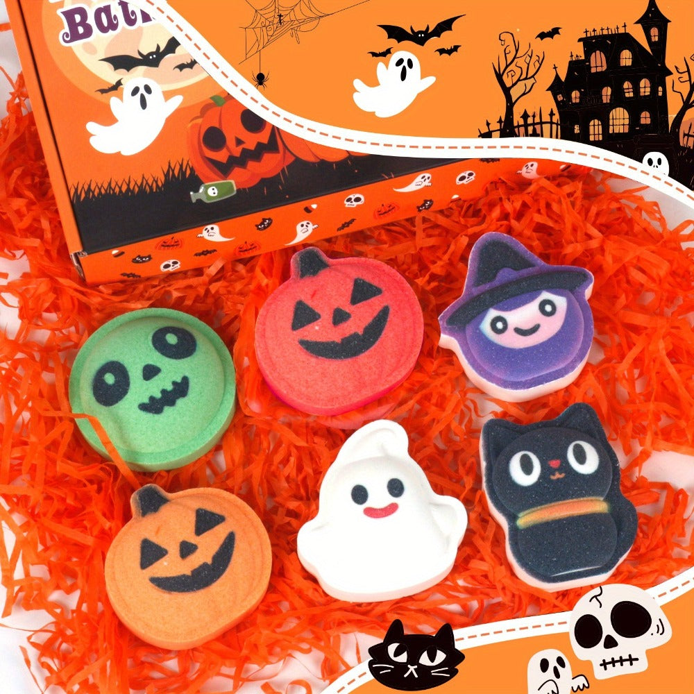 Bath Bombs, 5-Piece Halloween Gift Set with Pumpkin, Bat, Skull, Hat and Cat Shapes in Individual Wrappers
