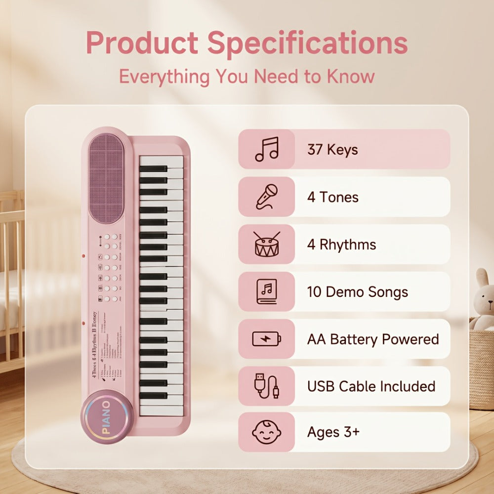 Kids Electronic Keyboard Piano 37 Keys with Microphone, Multi-Function Musical Instrument Toy for Children, Educational Music Gift for Boys & Girls, Birthday Christmas Holiday Gift, Sky Blue, Rose Red, Pink