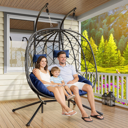 Rattan Wicker Hanging Egg Chair with Stand, Aluminum Frame and 11 Cushion and Size Options